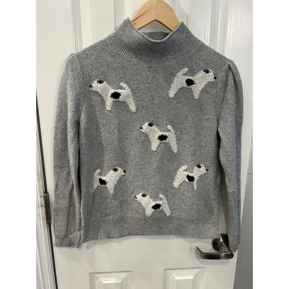 LOFT Womens Gray‎ Terrier Dog Mock Neck Puff Sleeve Knit Sweater Size M